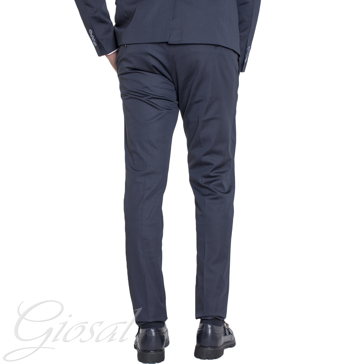 Abito Uomo Vestito Monopetto Completo Giacca Pantaloni Blu Rigato Elegante Cerimonia GIOSAL-AE1010A