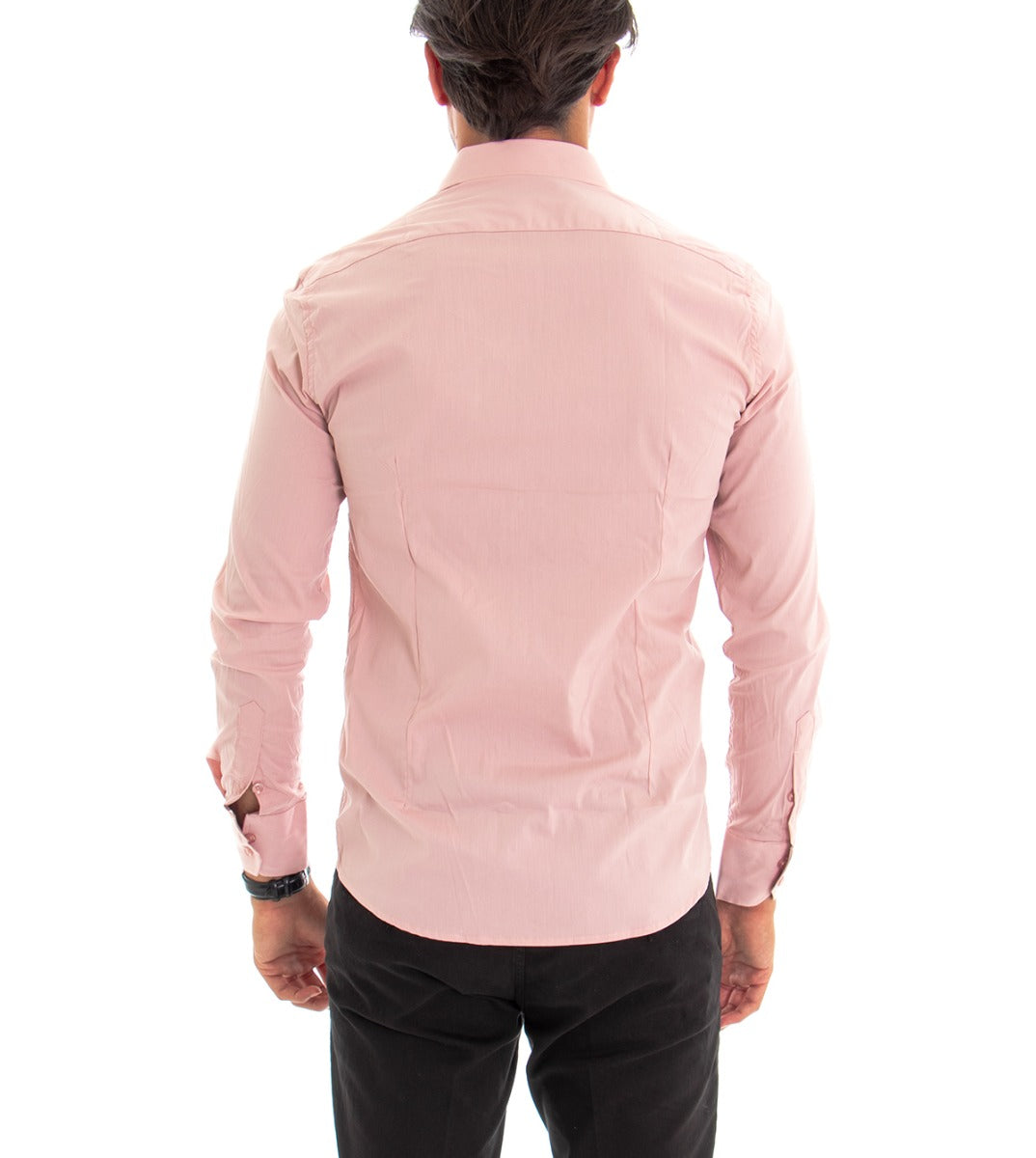 Camicia Uomo Con Colletto Manica Lunga Slim Fit Basic Casual Cotone Rosa GIOSAL-C1805A