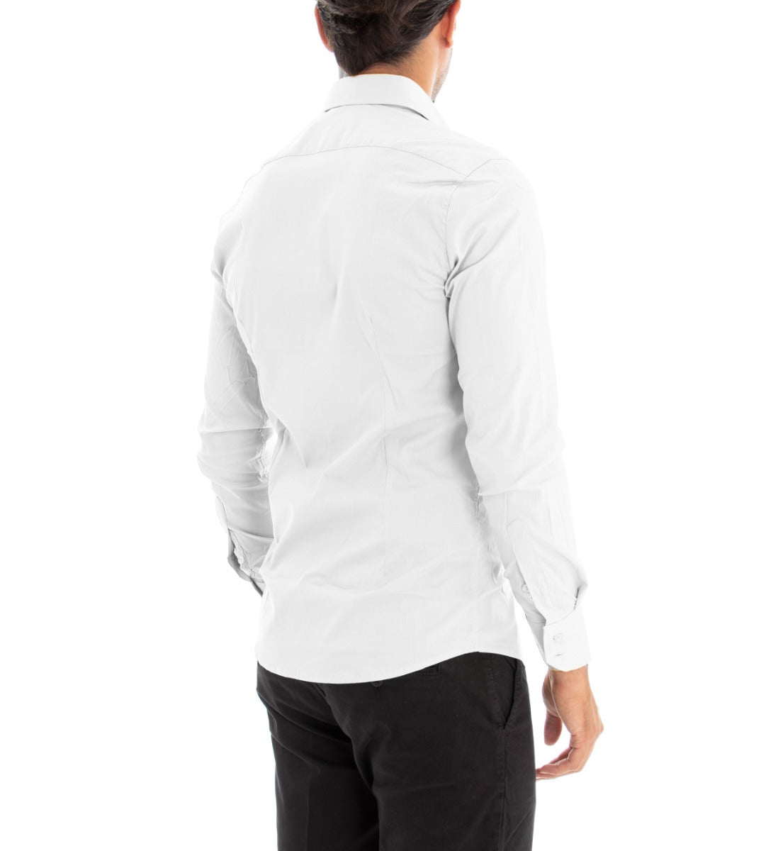 Camicia Uomo Colletto Francese Slim Fit Basic Casual Cotone Bianco C1811A