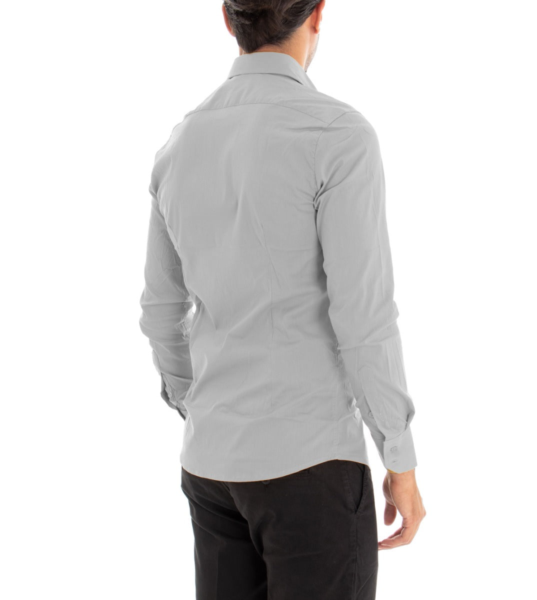 Camicia Uomo Con Colletto Manica Lunga Slim Fit Basic Casual Cotone Grigio GIOSAL-C1813A