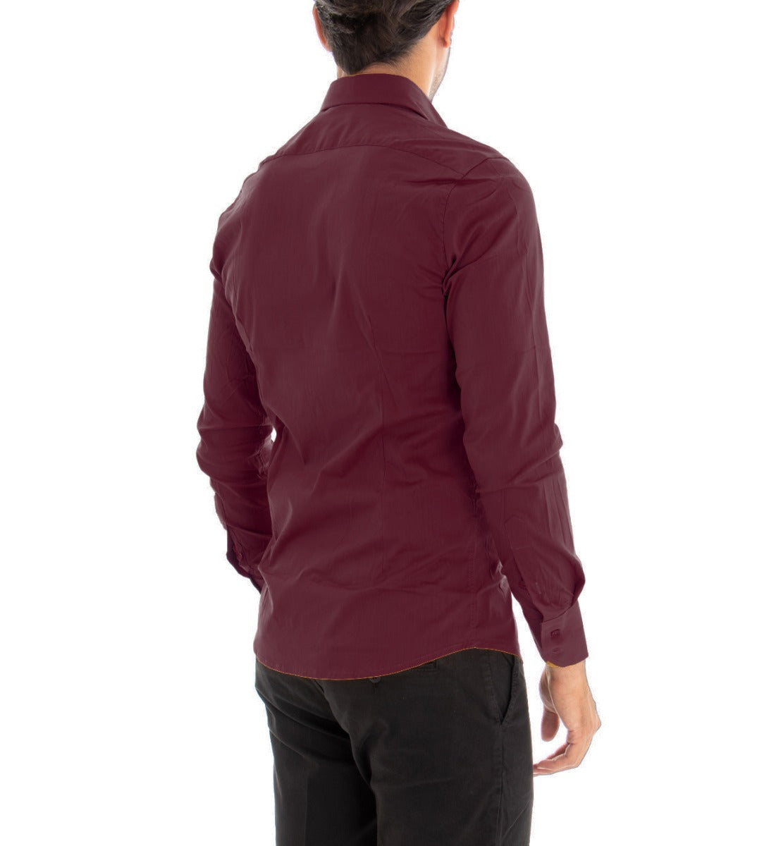 Camicia Uomo Con Colletto Manica Lunga Slim Fit Basic Casual Cotone Bordeaux GIOSAL-C1814A