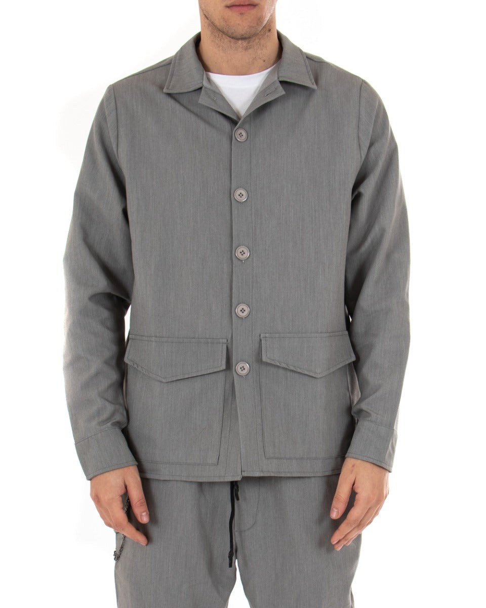 Camicia Uomo Con Colletto Manica Lunga Casual Viscosa Grigio GIOSAL-C1831A