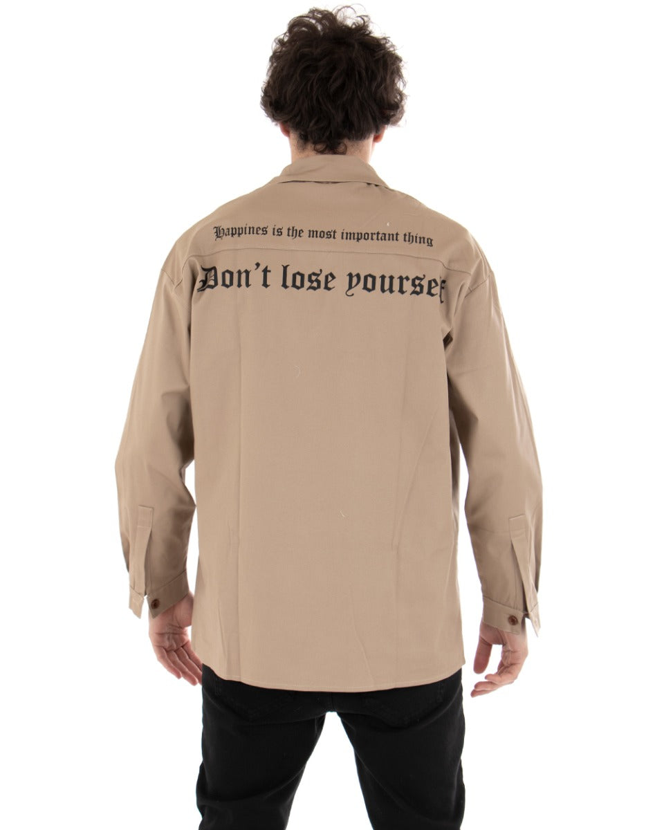 Camicia Uomo Con Colletto Manica Lunga Casual Cotone Camel GIOSAL-C1869A