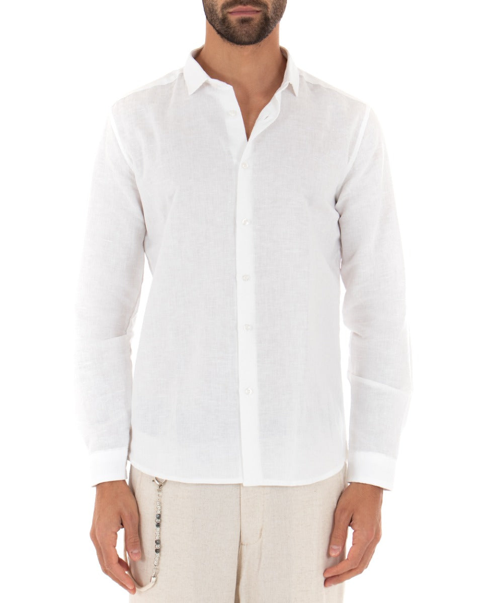 Camicia Uomo Con Colletto Francese Manica Lunga Lino Tinta Unita Sartoriale Bianco GIOSAL-C2000A