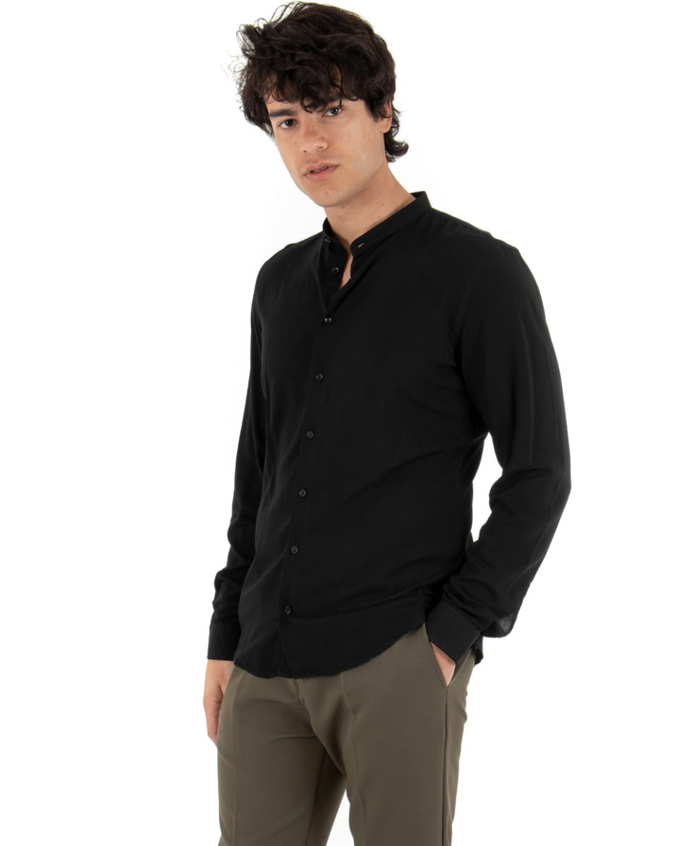 Camicia Uomo Collo Coreano Manica Lunga Viscosa Morbida Nero GIOSAL-C2079A