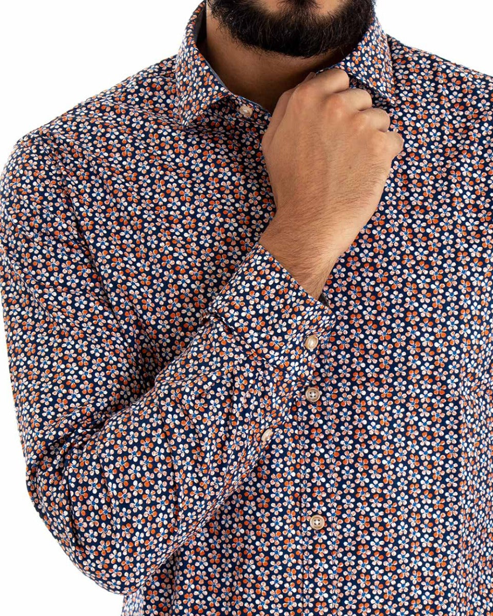 Camicia Uomo Con Colletto Manica Lunga Slim Fit Micro Fantasia Floreale GIOSAL-C2083A