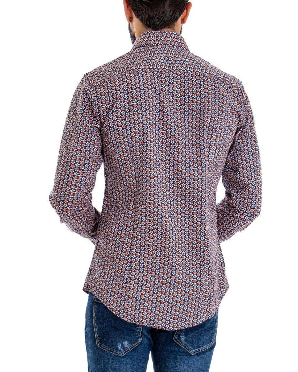 Camicia Uomo Con Colletto Manica Lunga Slim Fit Micro Fantasia Floreale GIOSAL-C2083A
