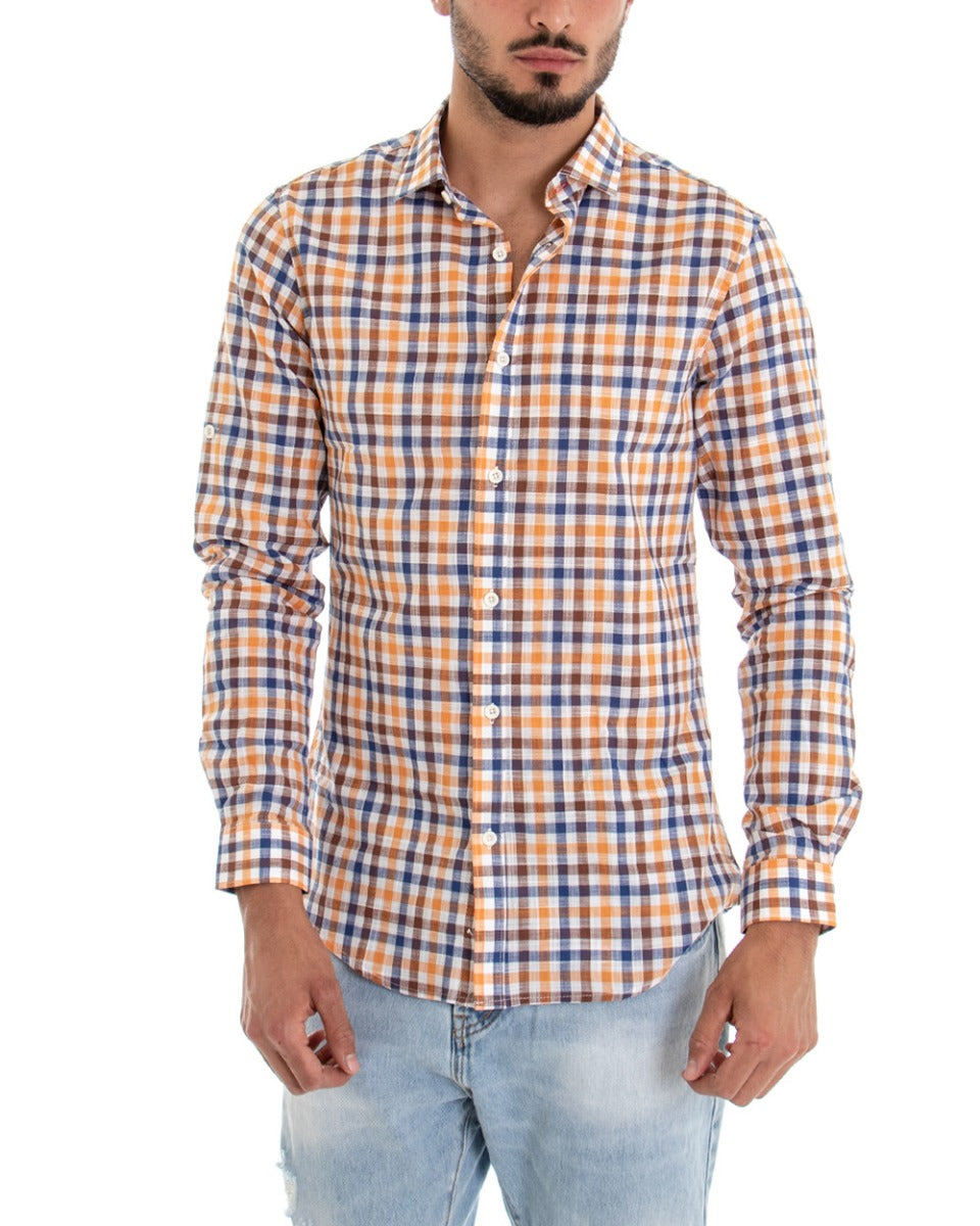 Camicia Uomo Con Colletto Manica Lunga Fantasia Quadretti Blu GIOSAL-C2091A