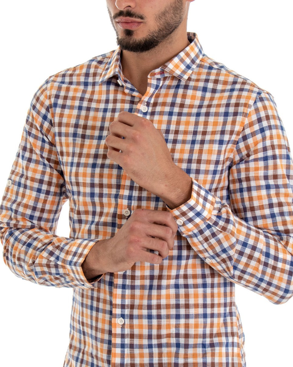 Camicia Uomo Con Colletto Manica Lunga Fantasia Quadretti Blu GIOSAL-C2091A