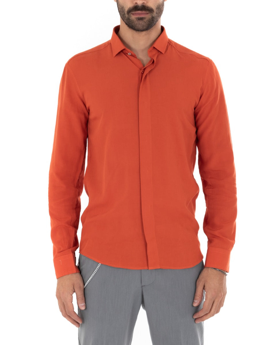 Camicia Uomo Con Colletto Manica Lunga Viscosa Morbida Comoda Arancione GIOSAL-C2328A