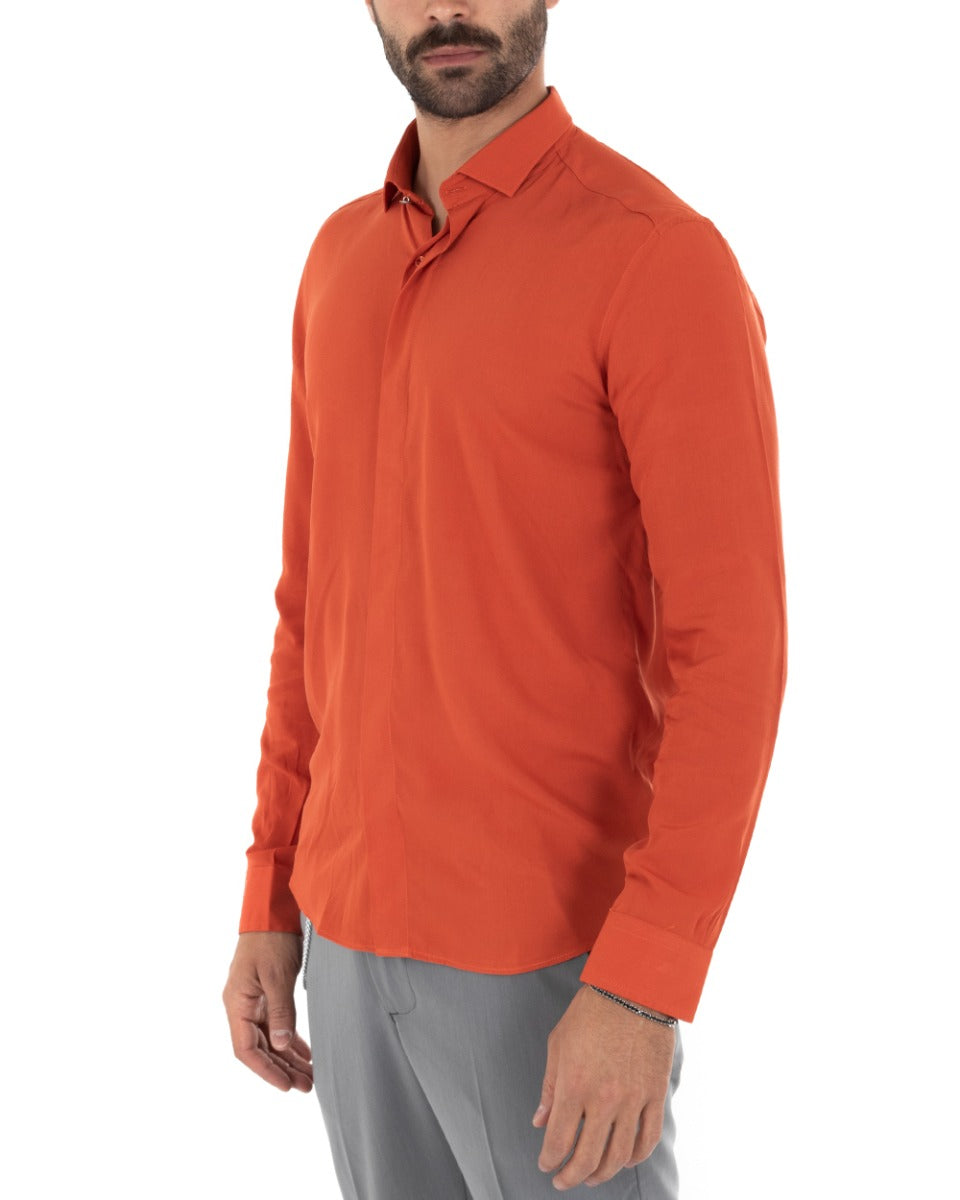 Camicia Uomo Con Colletto Manica Lunga Viscosa Morbida Comoda Arancione GIOSAL-C2328A