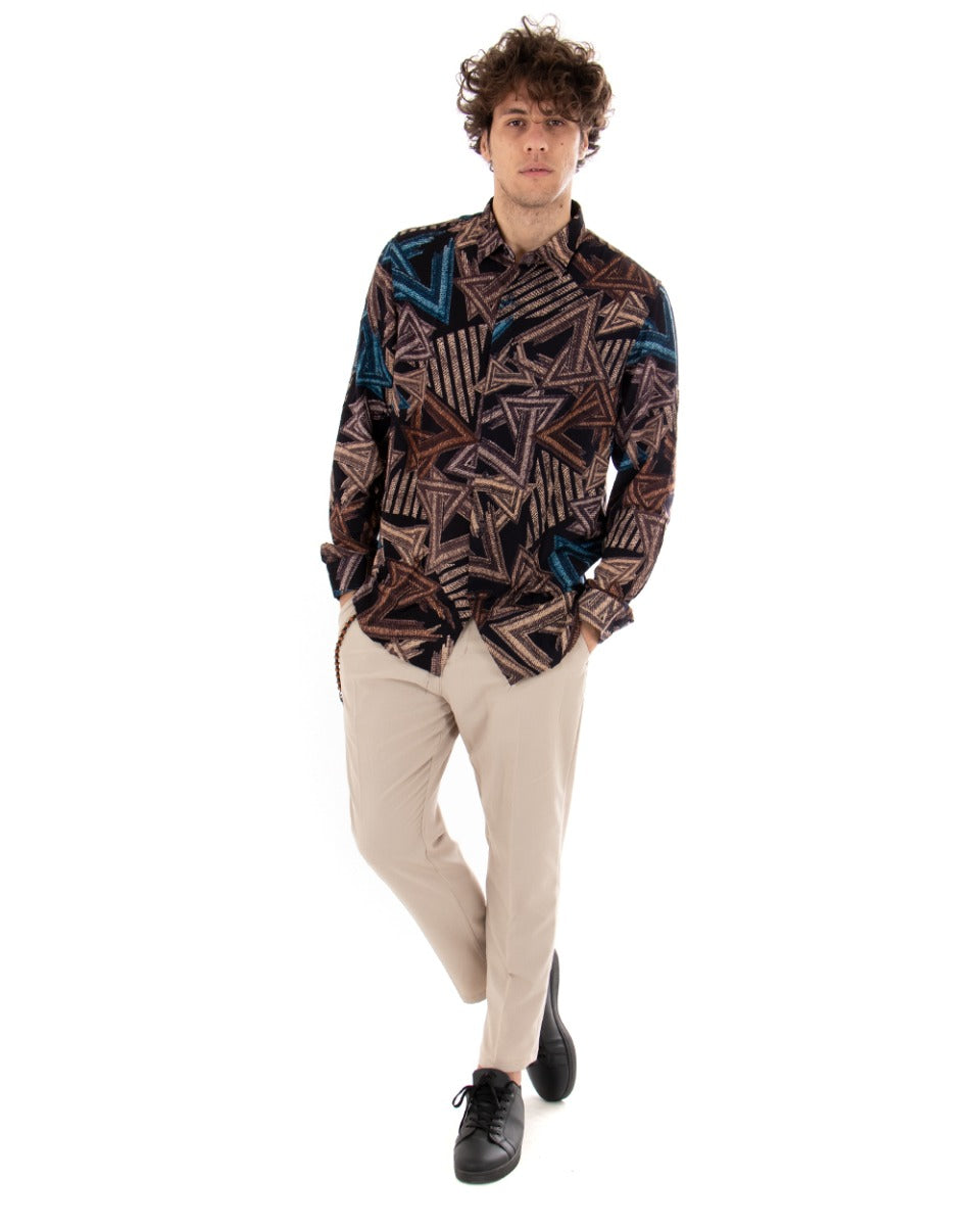 Camicia Uomo Con Colletto Manica Lunga Viscosa Morbida Fantasia Geometrica GIOSAL-C2349A