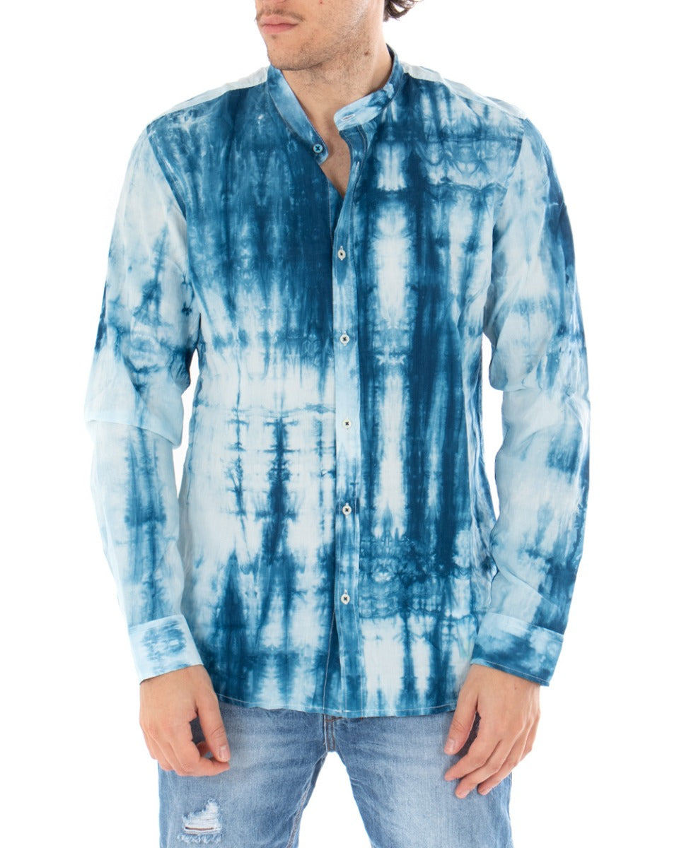 Camicia Uomo Collo Coreano Manica Lunga Morbida Fantasia Tie Dye Sfumata GIOSAL-C2353A