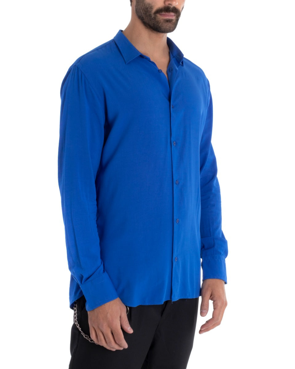 Camicia Uomo Sartoriale Con Colletto Maniche Lunghe Basic Viscosa Morbida Blu Royal GIOSAL-C2362A