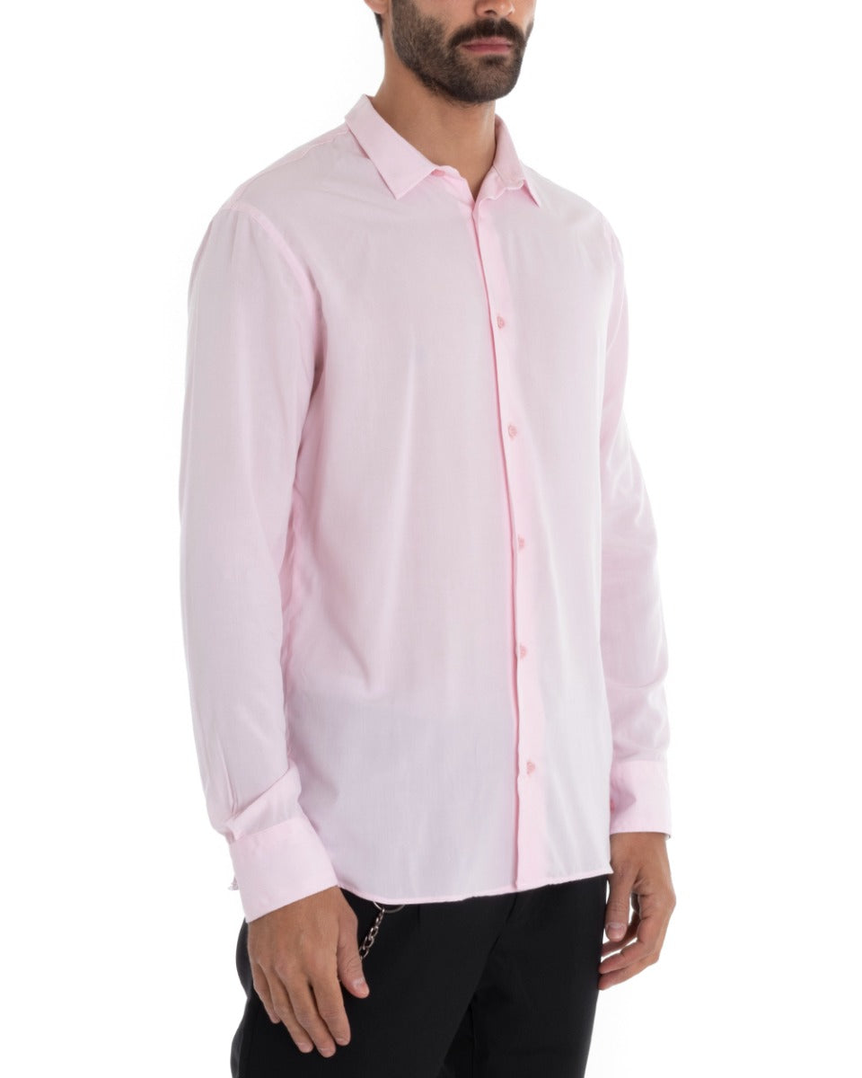 Camicia Uomo Sartoriale Con Colletto Maniche Lunghe Basic Viscosa Morbida Rosa GIOSAL-C2363A