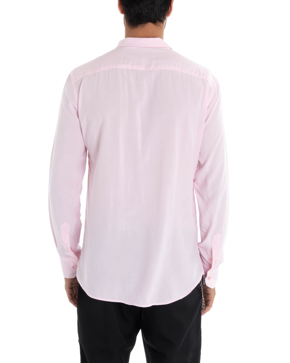 Camicia Uomo Sartoriale Con Colletto Manica Lunga Basic Viscosa Morbida Rosa GIOSAL-C2363A