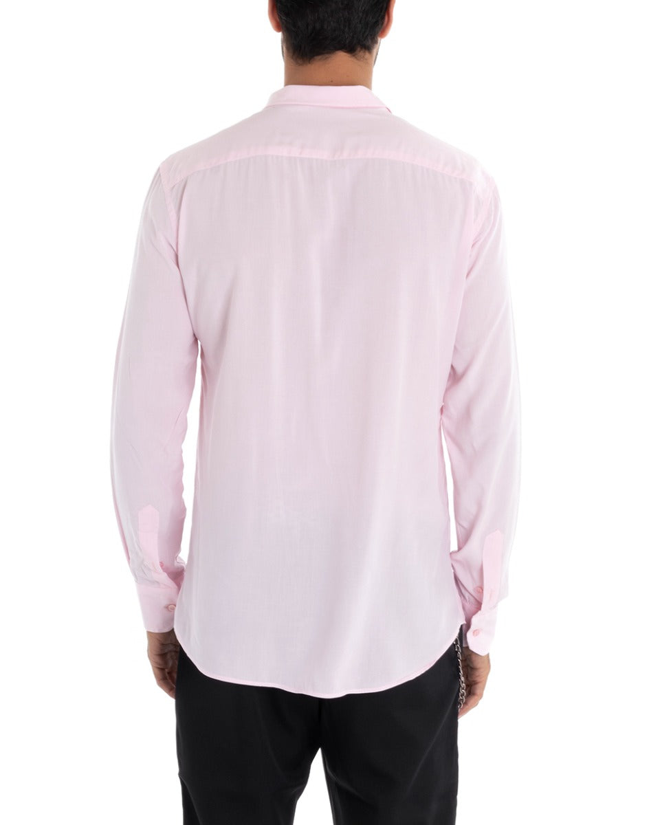 Camicia Uomo Sartoriale Con Colletto Maniche Lunghe Basic Viscosa Morbida Rosa GIOSAL-C2363A