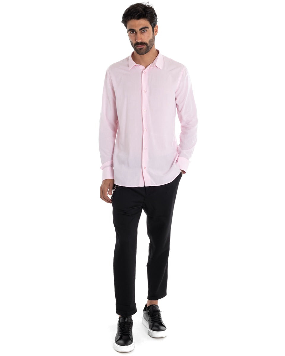 Camicia Uomo Sartoriale Con Colletto Maniche Lunghe Basic Viscosa Morbida Rosa GIOSAL-C2363A