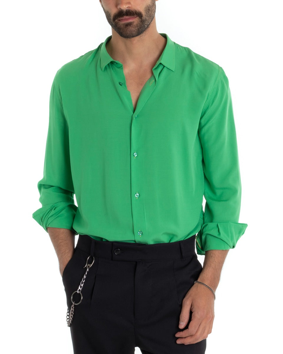 Camicia Uomo Sartoriale Con Colletto Maniche Lunghe Basic Viscosa Morbida Verde GIOSAL-C2365A