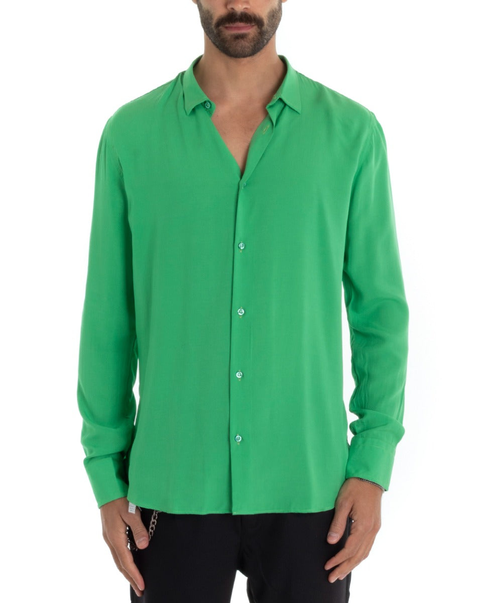 Camicia Uomo Sartoriale Con Colletto Maniche Lunghe Basic Viscosa Morbida Verde GIOSAL-C2365A