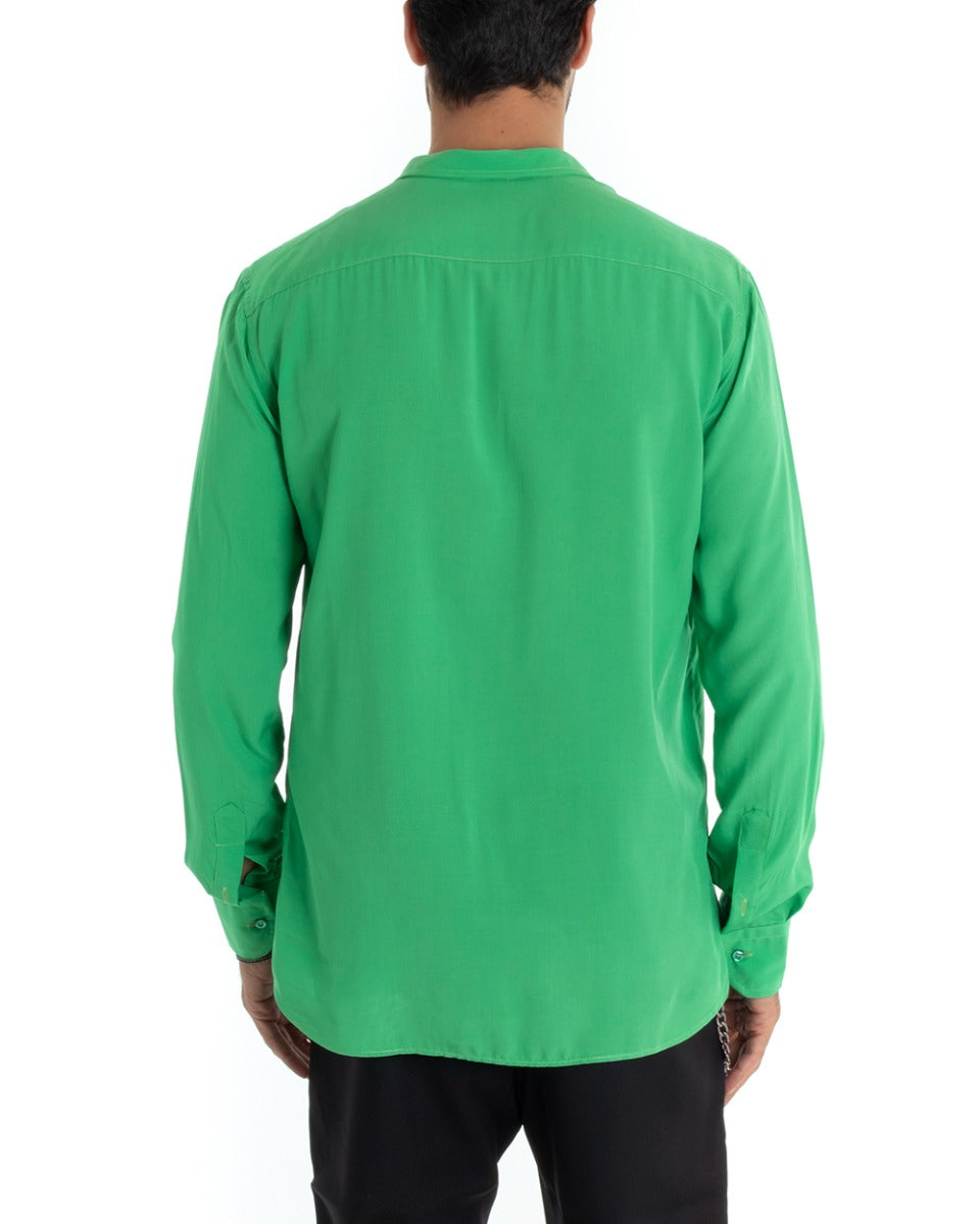 Camicia Uomo Sartoriale Con Colletto Maniche Lunghe Basic Viscosa Morbida Verde GIOSAL-C2365A