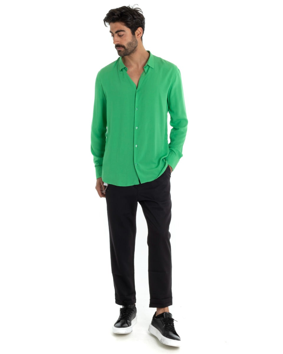 Camicia Uomo Sartoriale Con Colletto Maniche Lunghe Basic Viscosa Morbida Verde GIOSAL-C2365A
