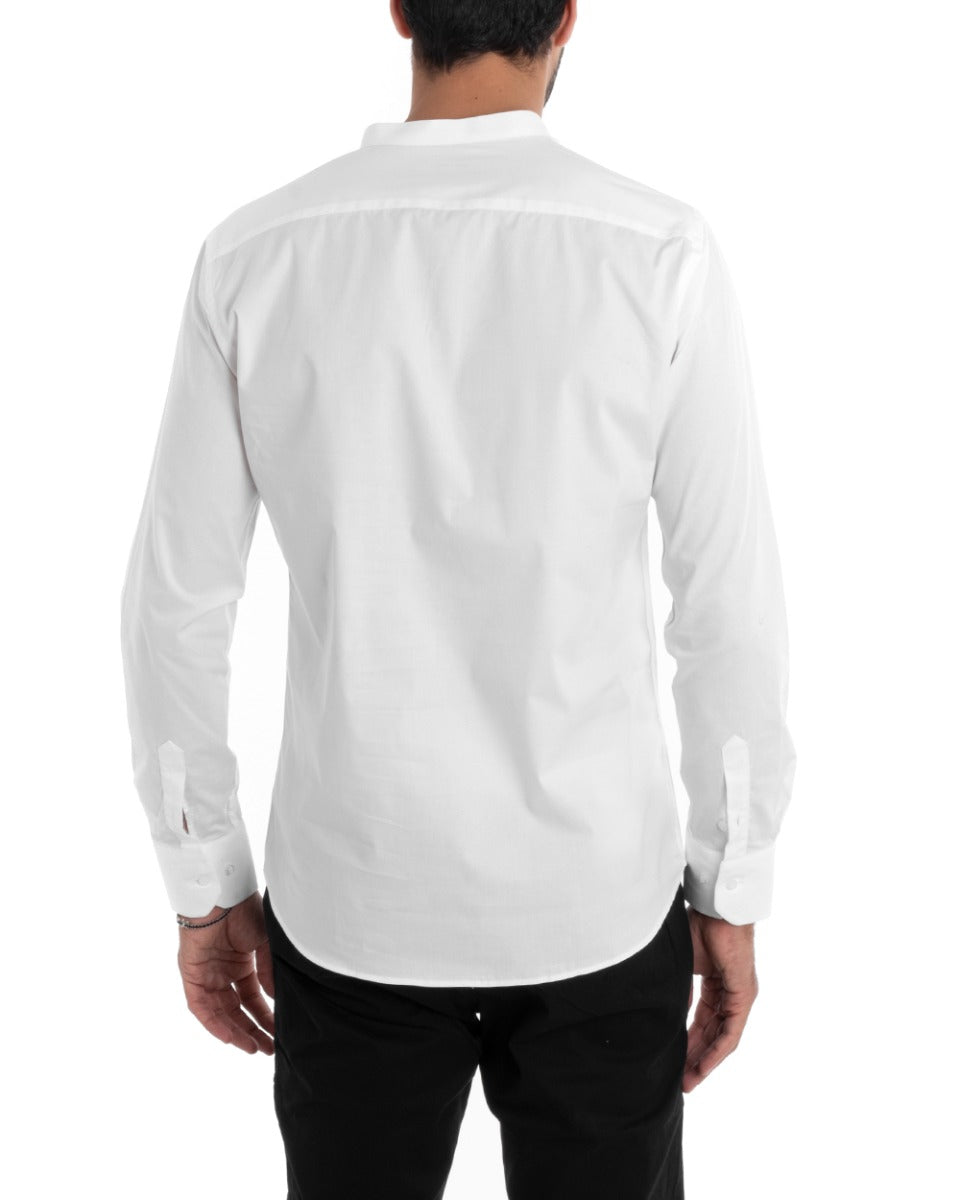 Camicia Uomo Sartoriale Collo Coreano Manica Lunga Basic Cotone Morbido Bianco Regular Fit GIOSAL-C2377A