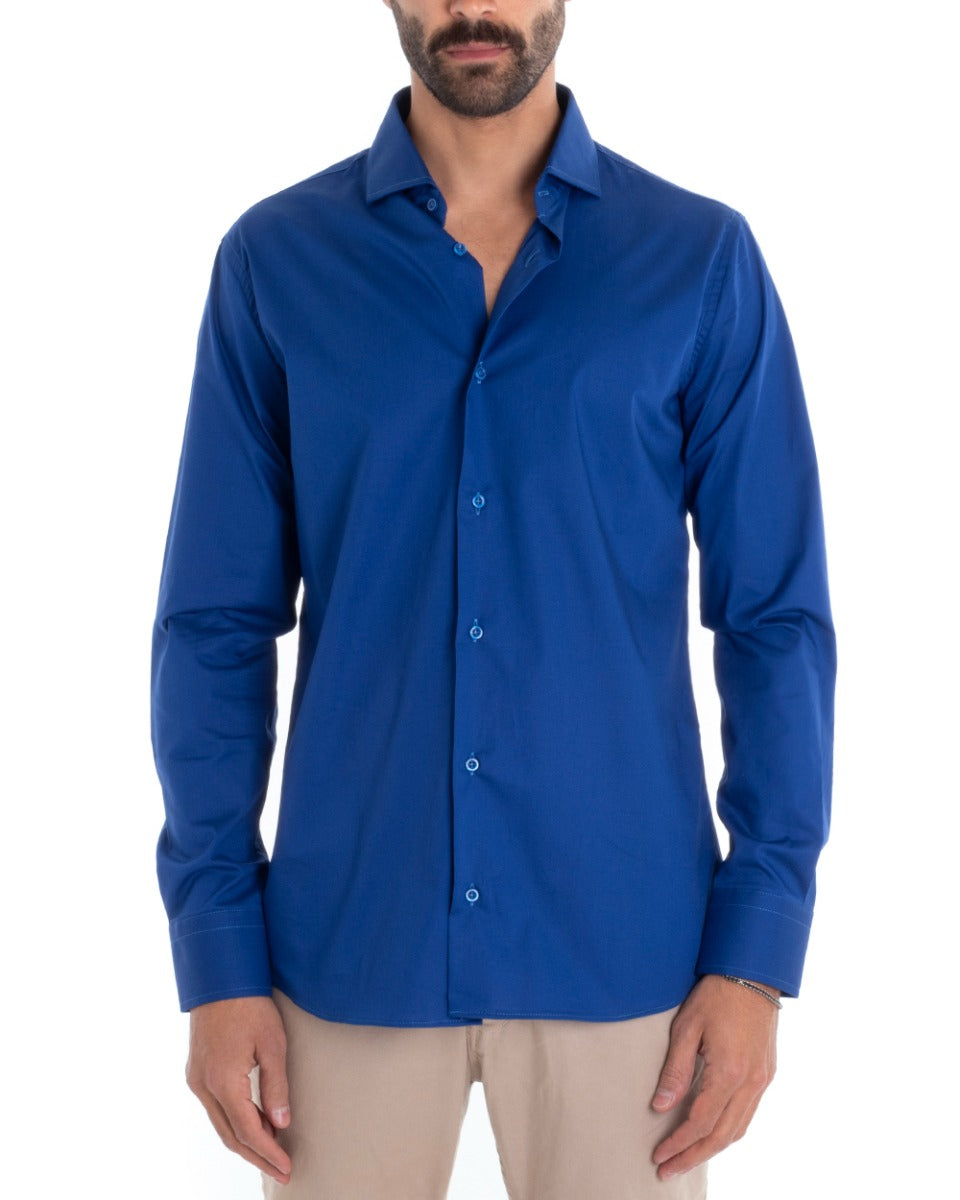 Camicia Uomo Sartoriale Con Colletto Manica Lunga Basic Cotone Morbido Blu Royal Regular Fit GIOSAL-C2391A