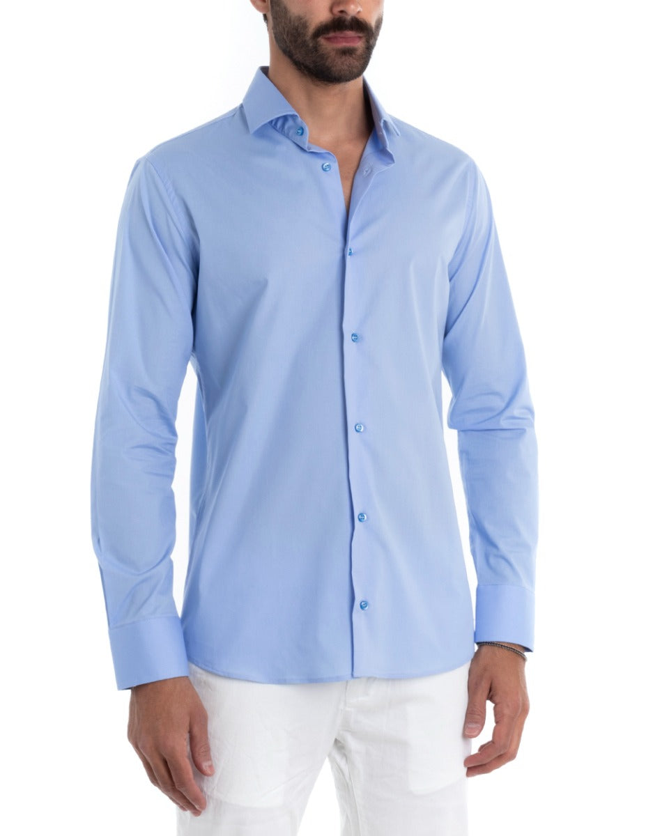 Camicia Uomo Sartoriale Con Colletto Manica Lunga Basic Cotone Morbido Celeste Regular Fit GIOSAL-C2393A