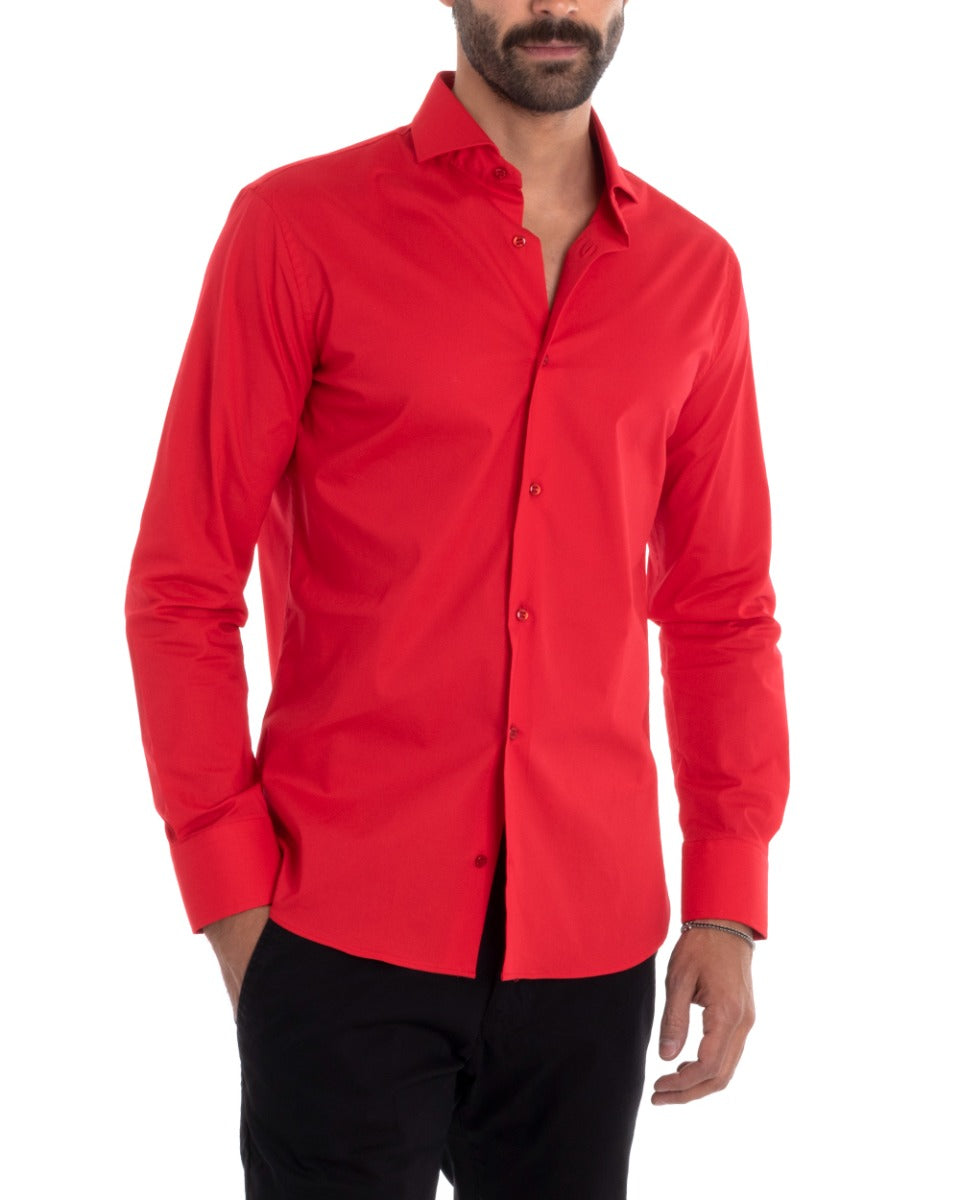 Camicia Uomo Sartoriale Con Colletto Manica Lunga Basic Cotone Morbido Rosso Regular Fit GIOSAL-C2397A