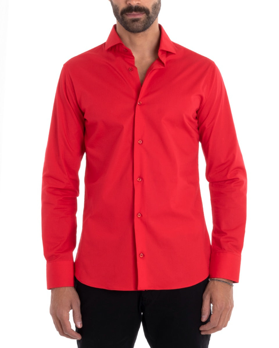 Camicia Uomo Sartoriale Con Colletto Manica Lunga Basic Cotone Morbido Rosso Regular Fit GIOSAL-C2397A