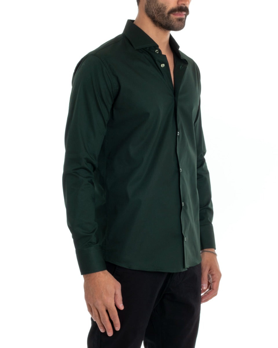 Camicia Uomo Sartoriale Con Colletto Manica Lunga Basic Cotone Morbido Verde Bottiglia Regular Fit GIOSAL-C2399A
