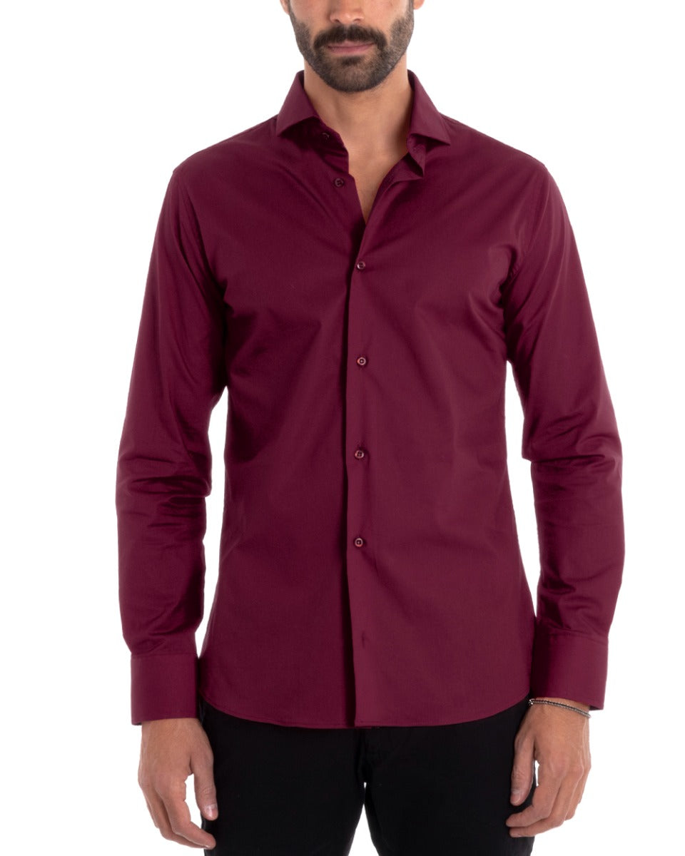 Camicia Uomo Sartoriale Con Colletto Manica Lunga Basic Cotone Morbido Bordeaux Regular Fit GIOSAL-C2400A