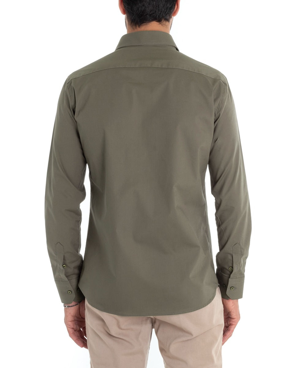 Camicia Uomo Sartoriale Con Colletto Manica Lunga Basic Cotone Morbido Verde Militare Regular Fit GIOSAL-C2401A