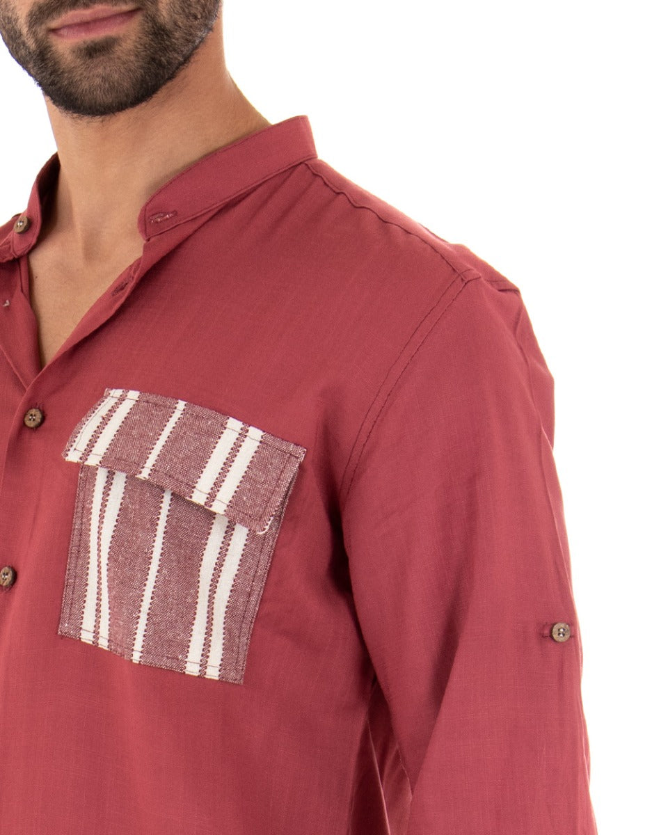 Camicia Uomo Collo Coreano Manica Lunga Regular Fit Viscosa Morbida Rosso GIOSAL-C2411A