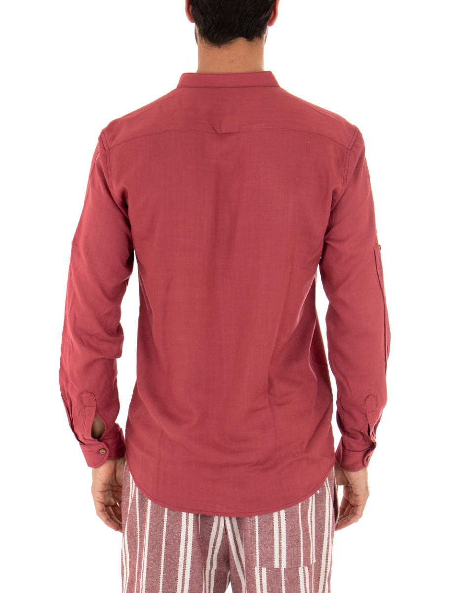Camicia Uomo Collo Coreano Manica Lunga Regular Fit Viscosa Morbida Rosso GIOSAL-C2411A