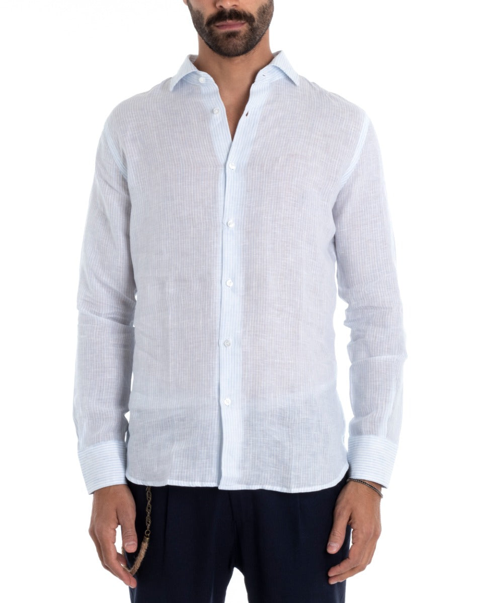 Camicia lino clearance celeste uomo