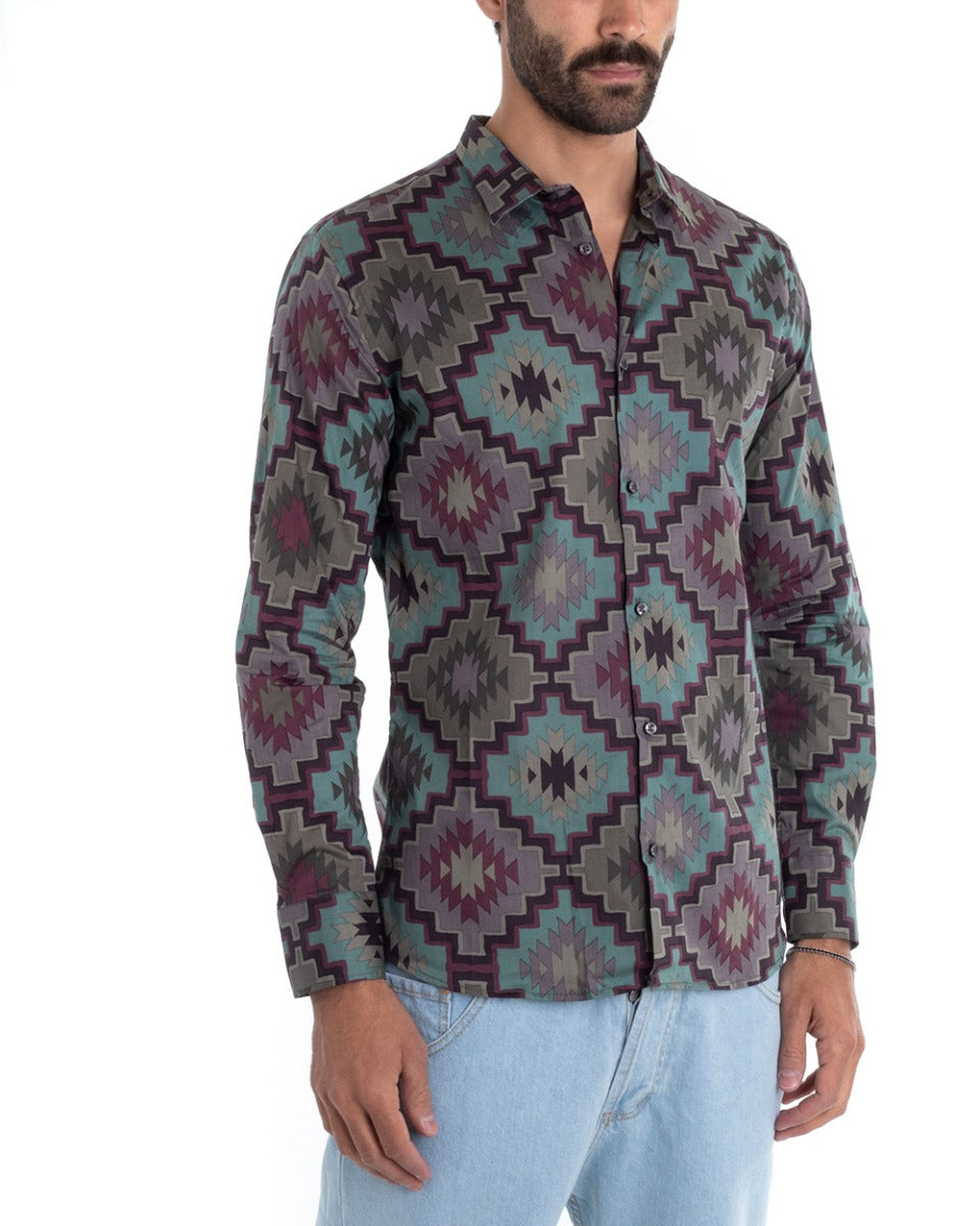 Camicia Uomo Con Colletto Manica Lunga Regular Fit Fantasia Geometrica GIOSAL-C2432A