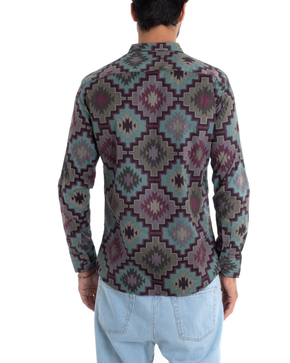 Camicia Uomo Con Colletto Manica Lunga Regular Fit Fantasia Geometrica GIOSAL-C2432A