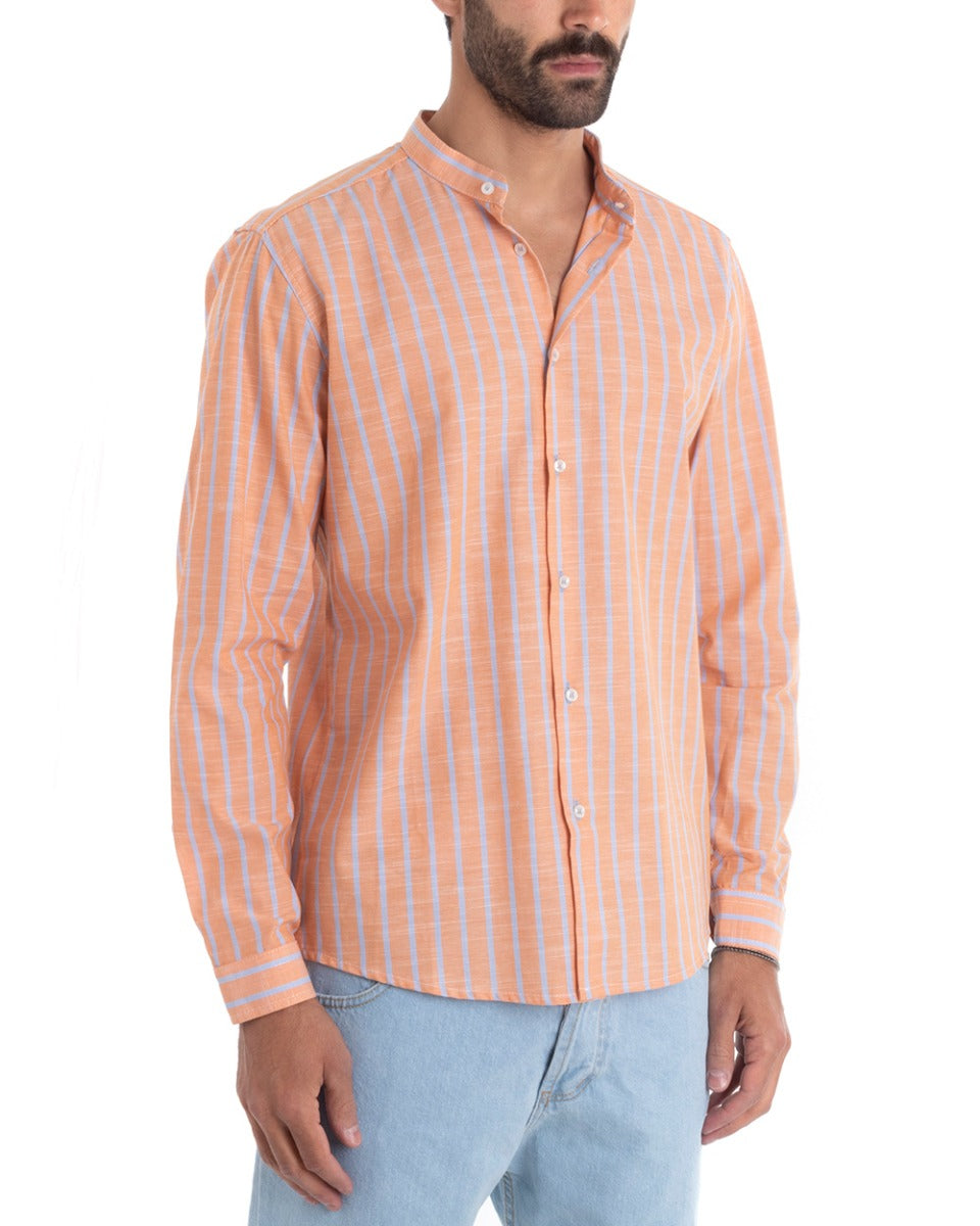 Camicia Uomo Collo Coreano Manica Lunga Regular Fit Rigata GIOSAL-C2433A