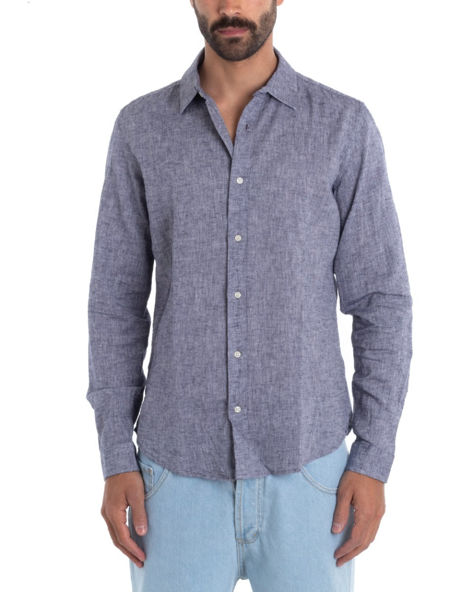 Camicia Uomo Con Colletto Maniche Lunghe Lino Tinta Unita Morbida Comoda GIOSAL-C2446A