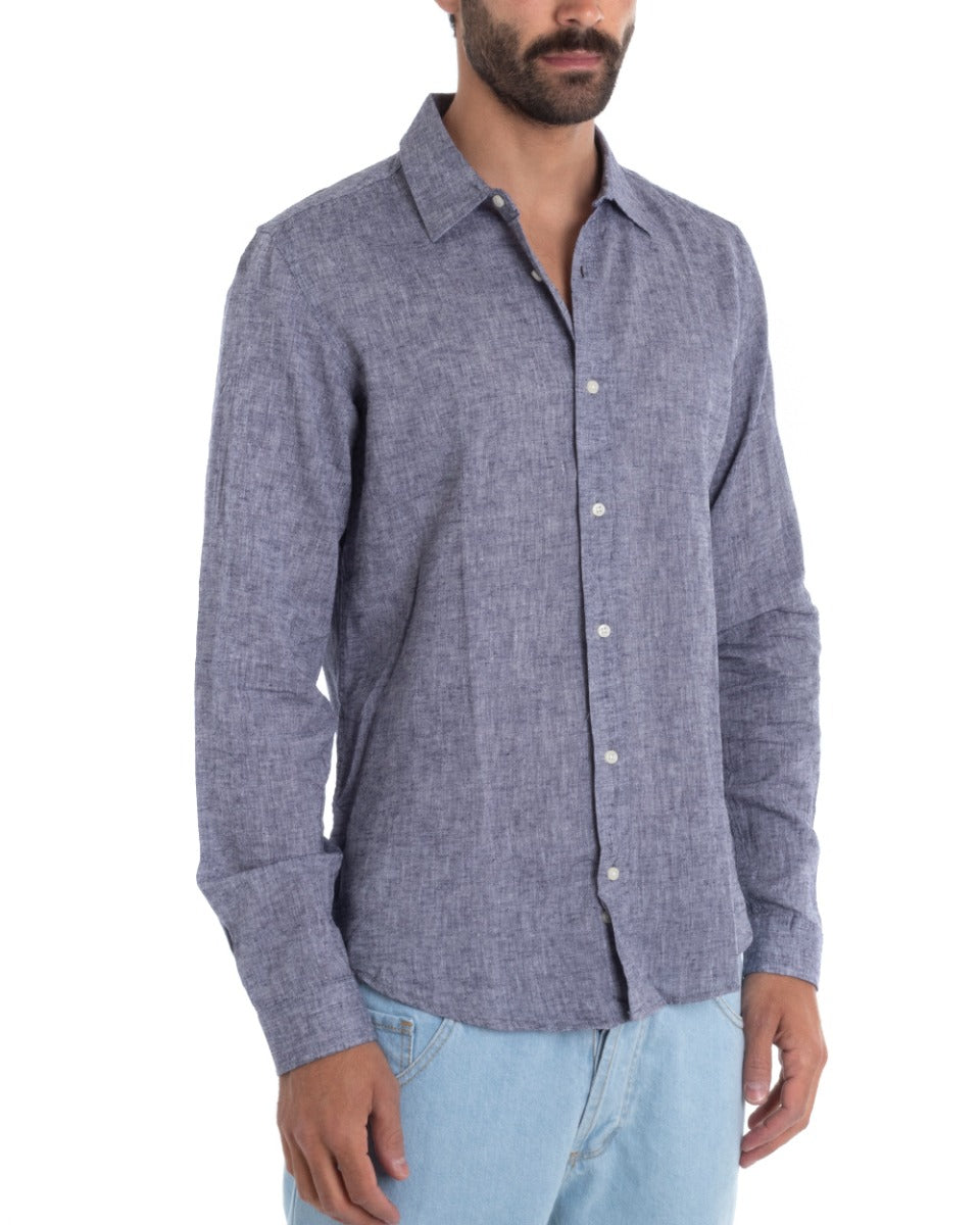 Camicia Uomo Con Colletto Maniche Lunghe Lino Tinta Unita Morbida Comoda GIOSAL-C2446A