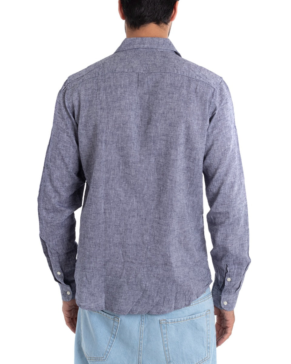 Camicia Uomo Con Colletto Maniche Lunghe Lino Tinta Unita Morbida Comoda GIOSAL-C2446A
