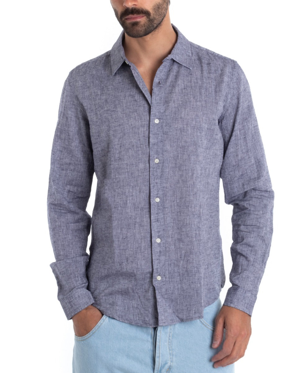 Camicia Uomo Con Colletto Maniche Lunghe Lino Tinta Unita Morbida Comoda GIOSAL-C2446A