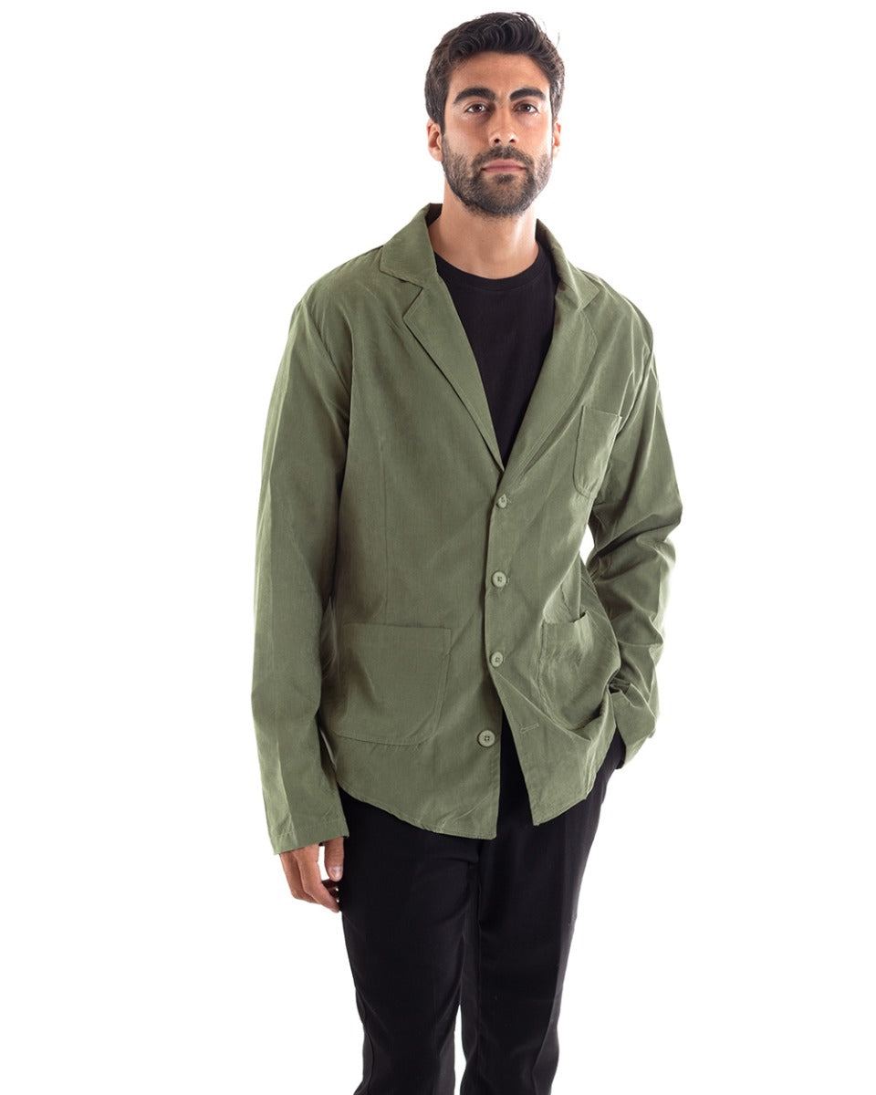 Camicia Uomo Con Colletto Giacca Sahariana Manica Lunga Cotone Verde GIOSAL-C2456A