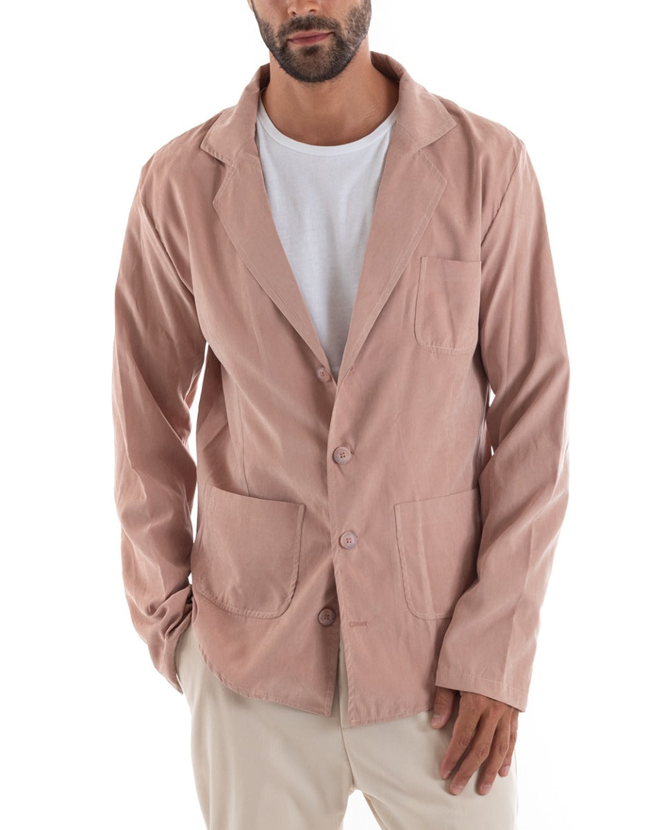 Camicia Uomo Con Colletto Giacca Sahariana Manica Lunga Cotone Rosa GIOSAL-C2459A