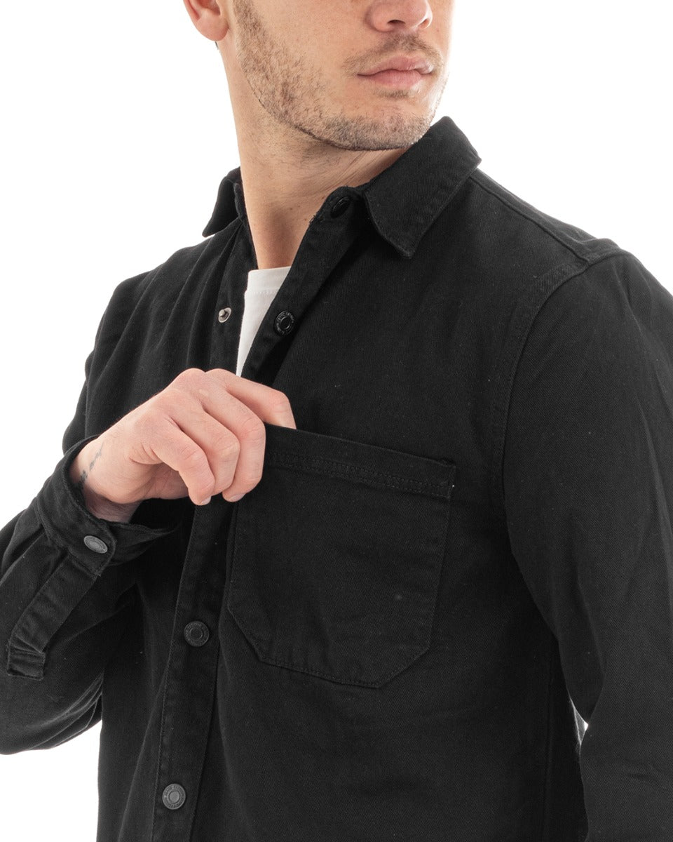 Camicia Con Colletto Camicione Manica Lunga Giubbotto Jeans Denim Nero GIOSAL-C2654A