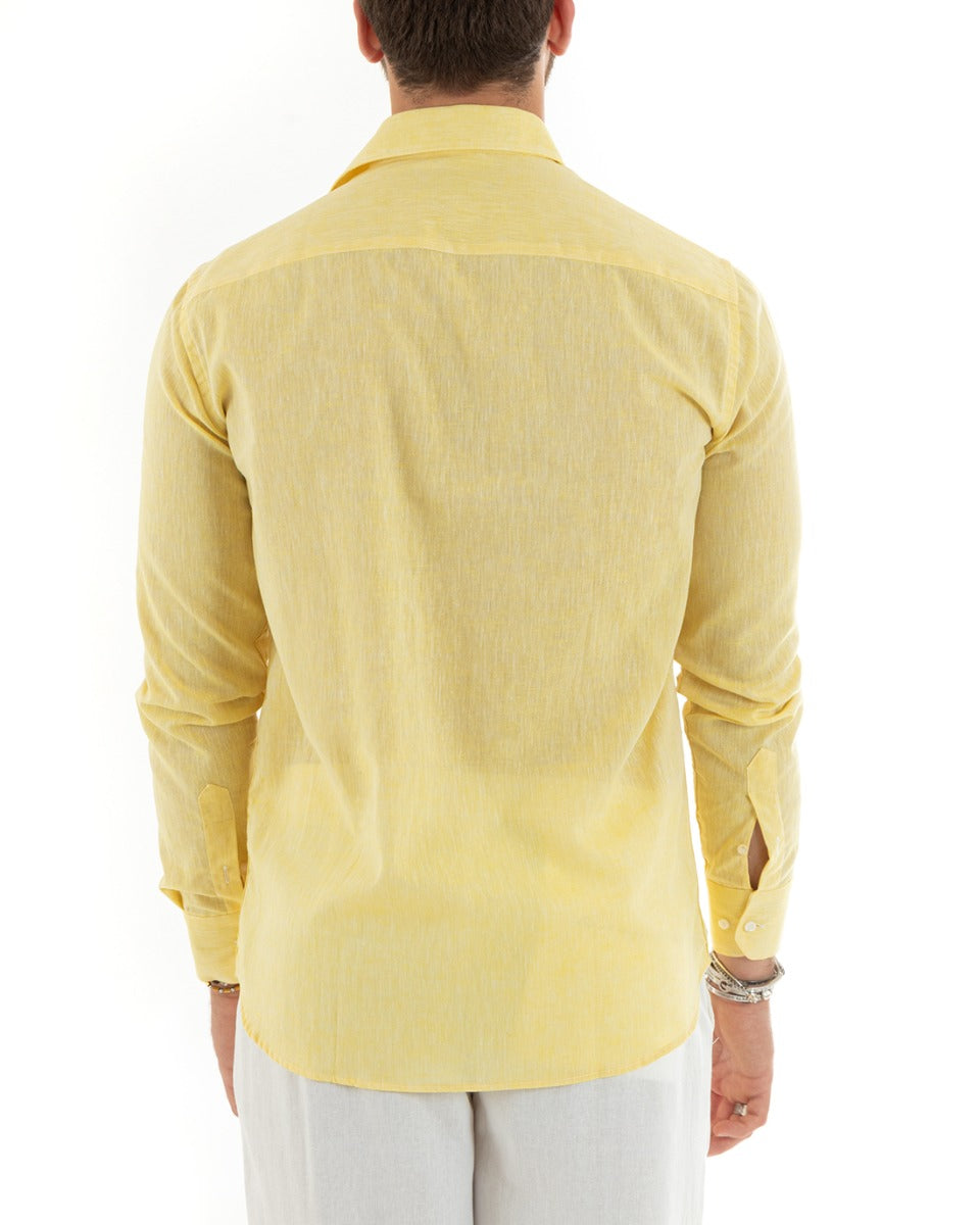 Men's Melange Linen Shirt with French Collar, Yellow Tailored C2681A