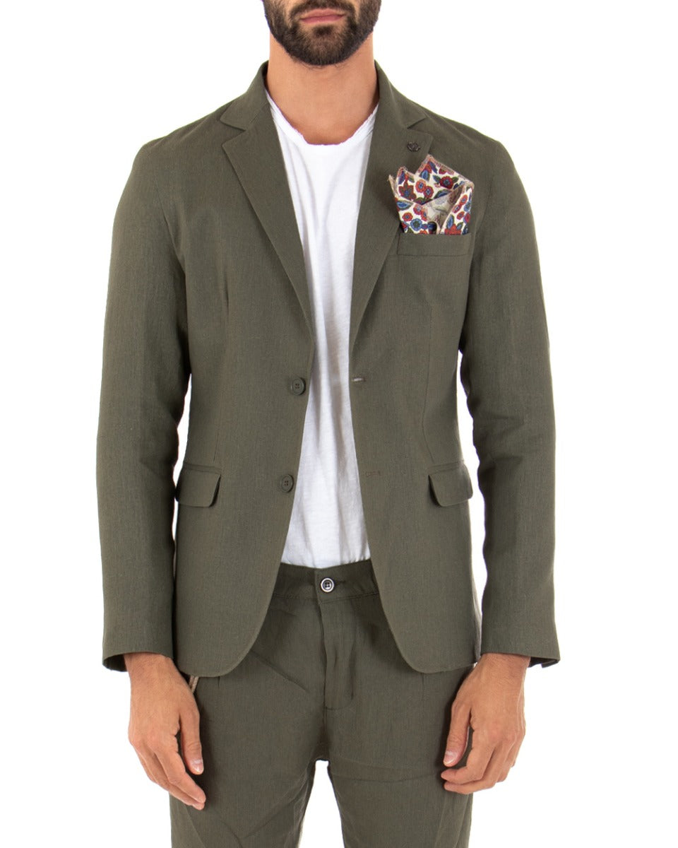 Giacca Uomo Monopetto Lino Tinta Unita Verde Colletto Pochette GIOSAL-G2558A