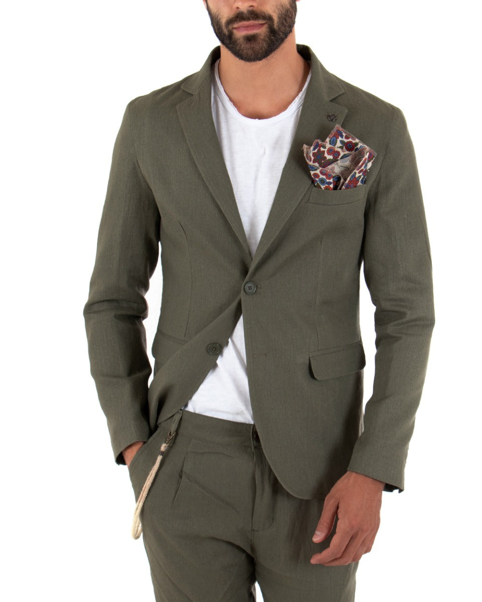 Giacca Uomo Monopetto Lino Tinta Unita Verde Colletto Pochette GIOSAL-G2558A